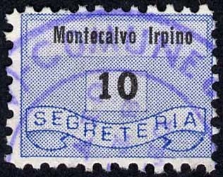 Marca da Bollo del Comune di MONTECALVO IRPINO su Carta Bianca di dimensioni 19 x 14 mm