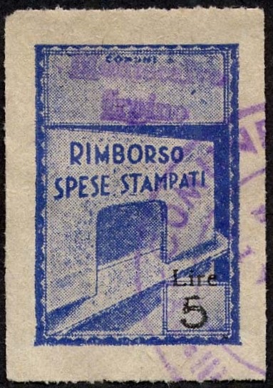 Marca da Bollo del Comune di MONTECALVO IRPINO su Carta Bianca di dimensioni 19 x 28,5 mm
