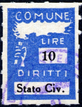 Marca da Bollo del Comune di MONTECALVO IRPINO su Carta Bianca di dimensioni 18 x 25 mm