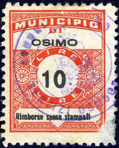Marca da Bollo del Comune di MONTECALVO IN FOGLIA su Carta Bianca di dimensioni 22,5 x 29 mm