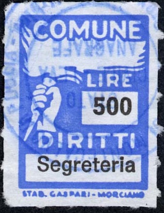 Marca da Bollo del Comune di MONTECALVO IN FOGLIA su Carta Bianca Sottile di dimensioni 18,5 x 26 mm
