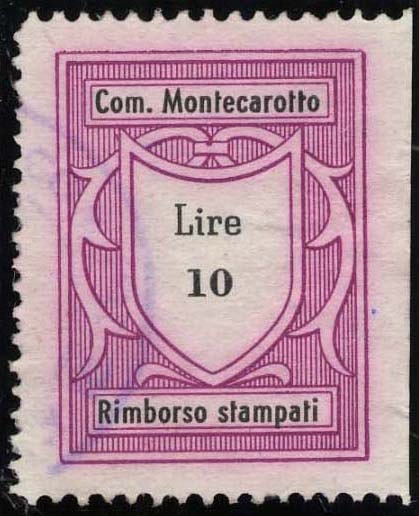 Marca da Bollo del Comune di MONTECAROTTO su Carta Bianca Sottile di dimensioni 21,5 x 29 mm