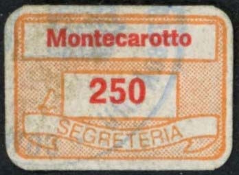 Marca da Bollo del Comune di MONTECAROTTO su Carta Bianca di dimensioni 20,5 x13 mm