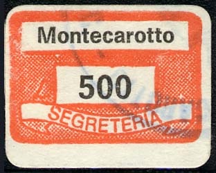 Marca da Bollo del Comune di MONTECAROTTO su Carta Bianca di dimensioni 19 x 13 mm