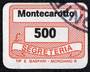 Marca da Bollo del Comune di MONTECAROTTO su Carta Bianca di dimensioni 19 x 14 mm