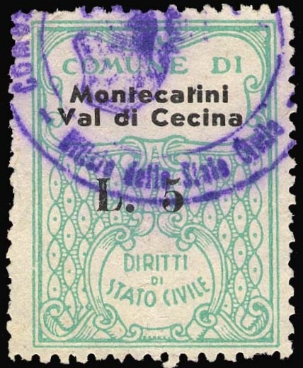 Marca da Bollo del Comune di MONTECATINI VAL DI CECINA su di dimensioni 21 x 28 mm