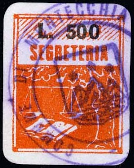 Marca da Bollo del Comune di MONTECCHIA DI CROSARA su Carta Bianca di dimensioni 16 x 20 mm