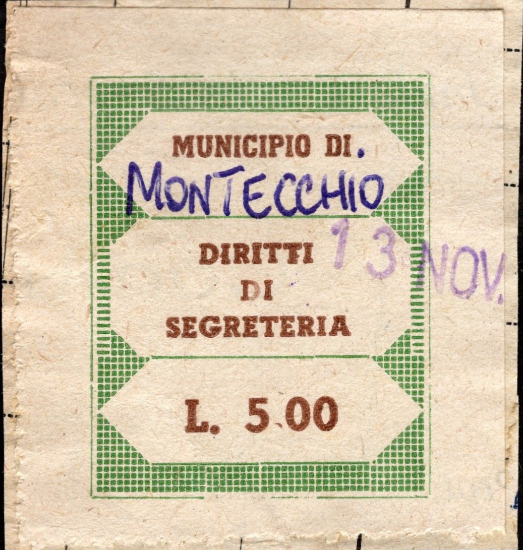 Marca da Bollo del Comune di MONTECCHIO su Carta Bianca di dimensioni 24 x 28 mm