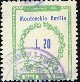 Marca da Bollo del Comune di MONTECCHIO EMILIA su Carta Bianca di dimensioni 22,5 x 29 mm