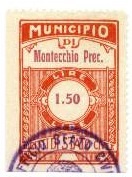 Marca da Bollo del Comune di MONTECCHIO PRECALCINO su Carta Bianca Sottile di dimensioni 24,5 x 36 mm