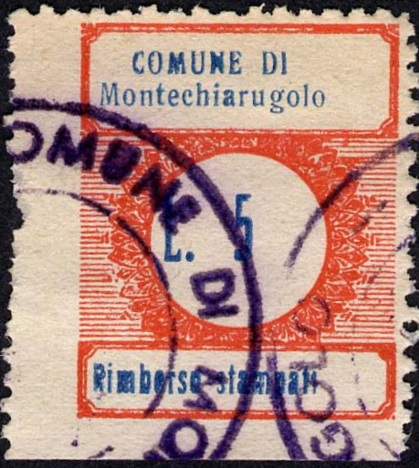 Marca da Bollo del Comune di MONTECHIARUGOLO su Carta Bianca Sottile di dimensioni 22 x 28,5 mm