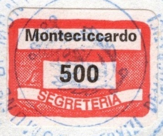 Marca da Bollo del Comune di MONTECICCARDO su Carta Bianca di dimensioni 19 x 13,5 mm