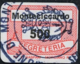 Marca da Bollo del Comune di MONTECICCARDO su Carta Bianca di dimensioni 19 x 14 mm