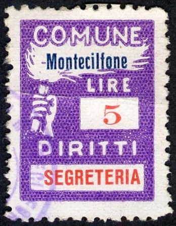 Marca da Bollo del Comune di MONTECILFONE su Carta Bianca di dimensioni 18,5 x 26 mm