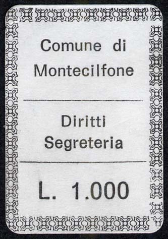 Marca da Bollo del Comune di MONTECILFONE su Carta Bianca di dimensioni 20,5 x 31 mm