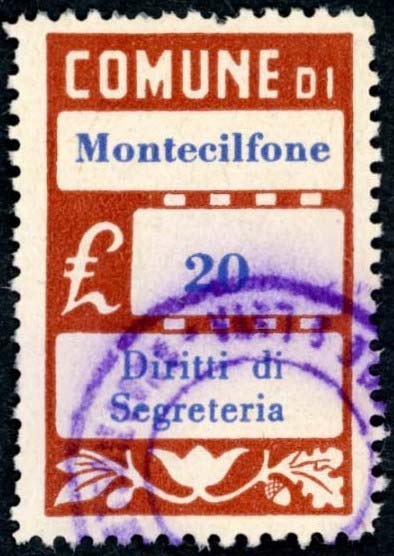 Marca da Bollo del Comune di MONTECILFONE su Carta Bianca di dimensioni 20 x 28 mm