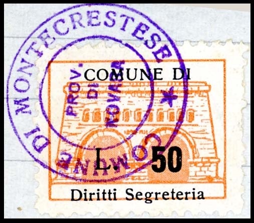 Marca da Bollo del Comune di MONTECRESTESE su Carta Bianca di dimensioni mm