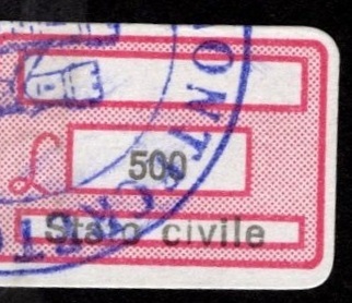 Marca da Bollo del Comune di MONTECRETO su Carta Bianca di dimensioni 20 x 14 mm