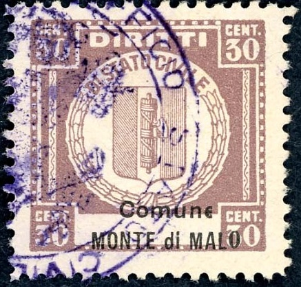Marca da Bollo del Comune di MONTE DI MALO su Carta Bianca di dimensioni 24 x 24 mm