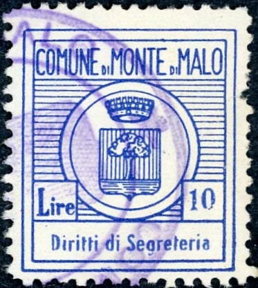 Marca da Bollo del Comune di MONTE DI MALO su Carta Bianca di dimensioni mm