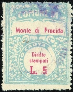 Marca da Bollo del Comune di MONTE DI PROCIDA su Carta Bianca di dimensioni 22,5 x 29 mm
