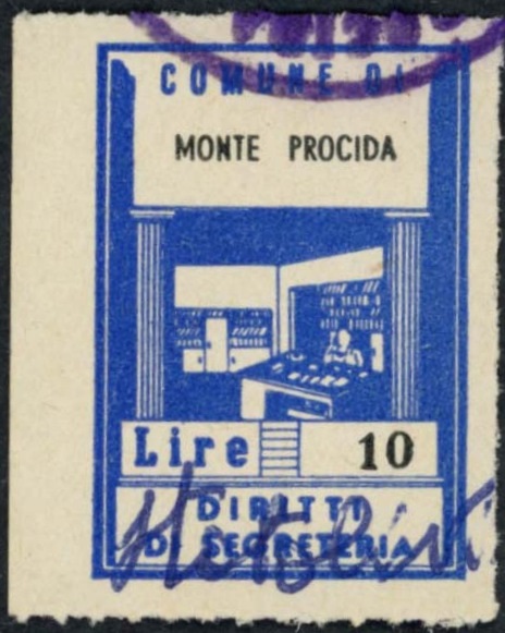 Marca da Bollo del Comune di MONTE DI PROCIDA su Carta Bianca di dimensioni 22,5 x 32,5 mm