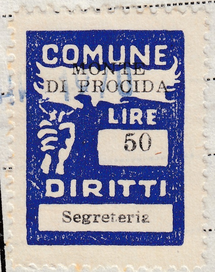 Marca da Bollo del Comune di MONTE DI PROCIDA su Carta Bianca di dimensioni 18 x 25 mm