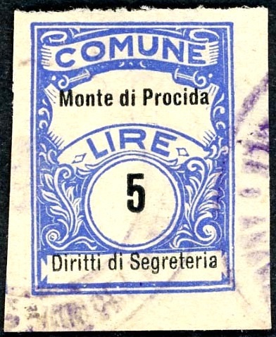 Marca da Bollo del Comune di MONTE DI PROCIDA su Carta Bianca Sottile di dimensioni 23 x 30,5 mm