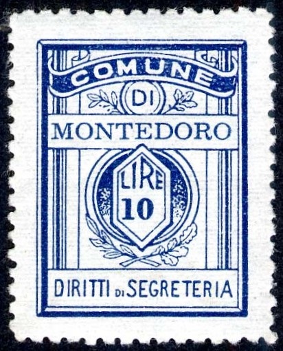 Marca da Bollo del Comune di MONTEDORO su Carta Bianca di dimensioni 20 x 27,5 mm