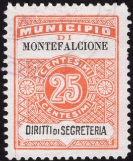 Marca da Bollo del Comune di MONTEFALCIONE su Carta Bianca di dimensioni 22,5 x 29 mm