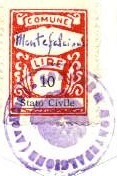 Marca da Bollo del Comune di MONTEFALCIONE su Carta Bianca di dimensioni 19 x 26 mm