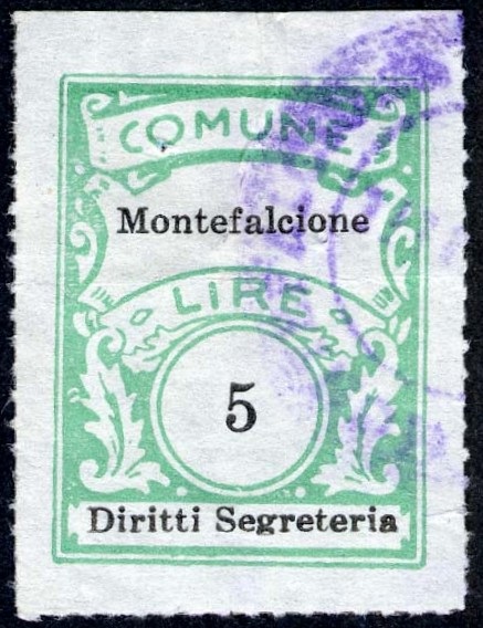 Marca da Bollo del Comune di MONTEFALCIONE su Carta Bianca di dimensioni 19 x 26.5 mm
