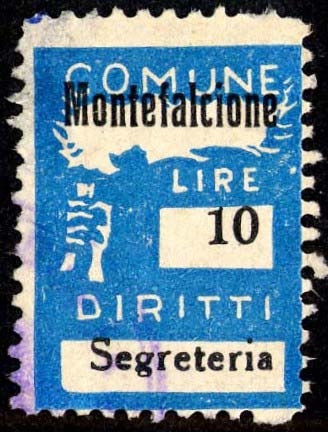 Marca da Bollo del Comune di MONTEFALCIONE su Carta Bianca di dimensioni 18,5 x 26 mm