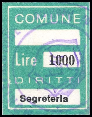 Marca da Bollo del Comune di MONTEFALCIONE su Carta Bianca di dimensioni 21 X 27 mm