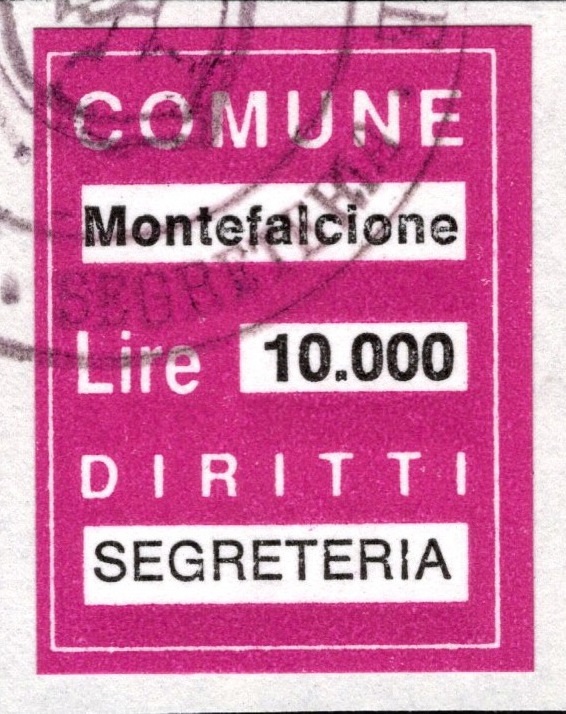 Marca da Bollo del Comune di MONTEFALCIONE su Carta Bianca di dimensioni 21 X 27 mm