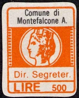 Marca da Bollo del Comune di MONTEFALCONE APPENNINO su Carta Bianca di dimensioni 16 x 20 mm