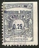 Marca da Bollo del Comune di MONTEFALCONE DI VAL FORTORE su Carta Bianca di dimensioni 25,5 x 34 mm