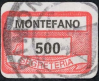 Marca da Bollo del Comune di MONTEFANO su Carta Bianca di dimensioni 19,5 x 13 mm