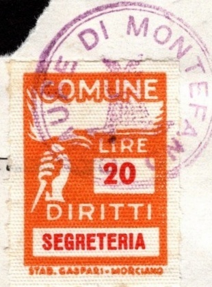 Marca da Bollo del Comune di MONTEFANO su Carta Bianca di dimensioni 19 x 26 mm