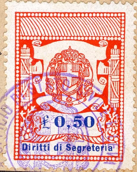 Marca da Bollo del Comune di MONTEFELCINO su Carta Bianca di dimensioni 28,5 x 36 mm