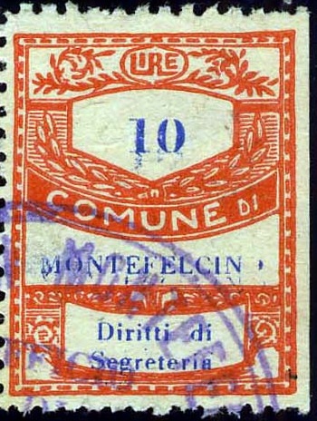 Marca da Bollo del Comune di MONTEFELCINO su Carta Bianca Sottile di dimensioni 20 x 28,5 mm