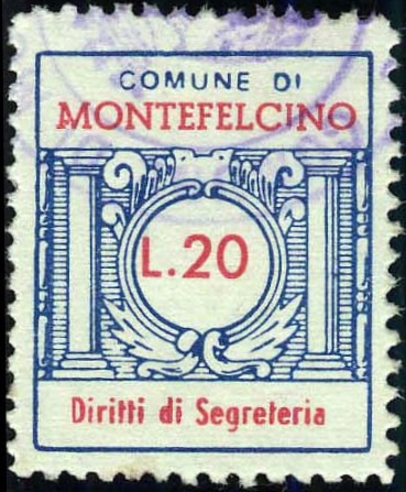 Marca da Bollo del Comune di MONTEFELCINO su Carta Bianca di dimensioni 21 x 28 mm
