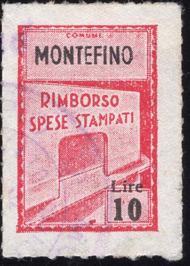 Marca da Bollo del Comune di MONTEFINO su Carta Bianca di dimensioni 19 ,5 x 28,5 mm