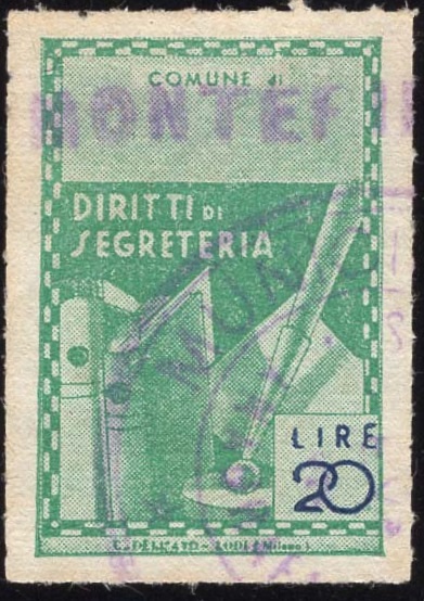Marca da Bollo del Comune di MONTEFINO su Carta Bianca di dimensioni 21 X 33,5 mm