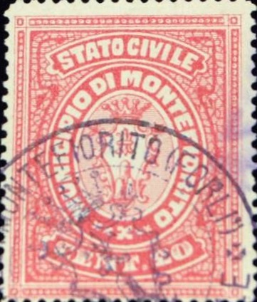 Marca da Bollo del Comune di MONTEFIORINO su Carta Bianca di dimensioni 27 x 34 mm
