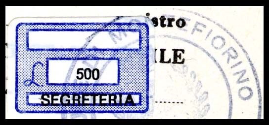 Marca da Bollo del Comune di MONTEFIORINO su Carta Bianca di dimensioni 18,5 x 12,5 mm