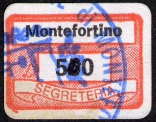Marca da Bollo del Comune di MONTEFORTINO su Carta Bianca di dimensioni 19,5 x 13,5 mm