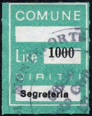 Marca da Bollo del Comune di MONTEFORTINO su Carta Bianca di dimensioni 21 X 27 mm