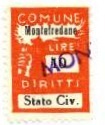Marca da Bollo del Comune di MONTEFREDANE su Carta Bianca Sottile di dimensioni 18 x 24,5 mm