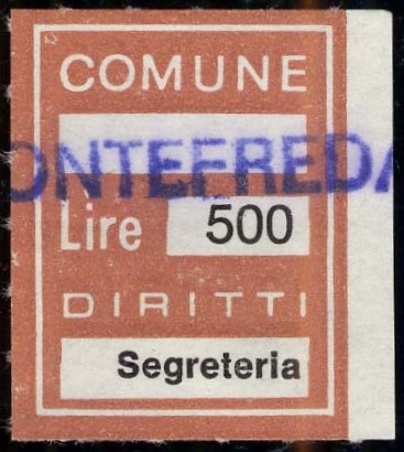 Marca da Bollo del Comune di MONTEFREDANE su Carta Bianca di dimensioni 21 x 26,5 mm